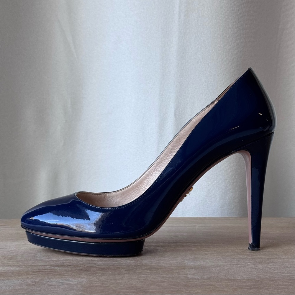 Prada Glossy Midnight Blue Patent Leather Heels